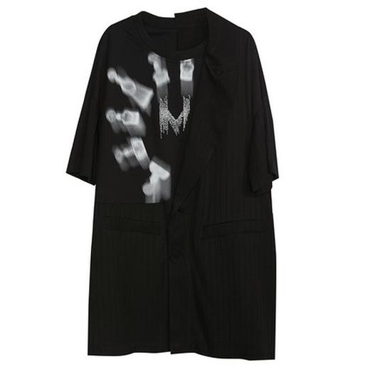 谜底2022夏季新款小众设计结构拼接宽松圆领短袖连衣裙222ML0524 商品图4