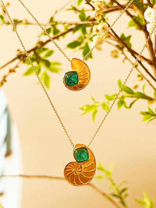 「鹦鹉螺的前世今生」祖母绿多用途戒指/单戴项链/叠戴项链 商品图2