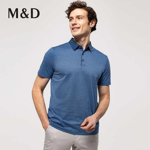 名盾桑蚕丝蓝色短袖polo衫夏季男士商务纯色棉T恤 商品图2