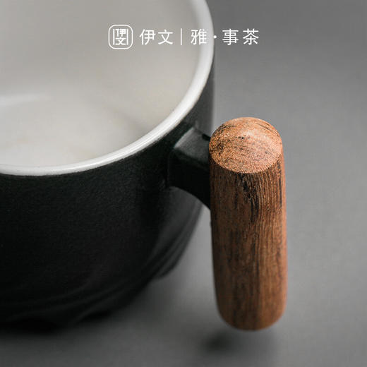 木柄防烫品茗杯功夫茶杯陶瓷主人杯单杯家用茶盏杯垫套装茶道杯 清风木柄品杯（白）+胡桃木杯垫 商品图5