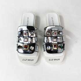 IUIU SECOND夏季时尚元素牛皮矮跟拖鞋