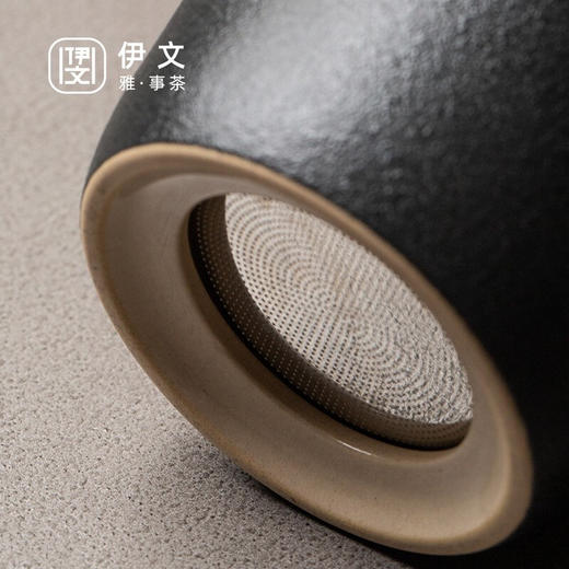 陶瓷过滤茶杯带盖泡茶杯马杯创意陶瓷办公茶水分离喝茶杯子 粗陶行政杯（黑）I2g 商品图9