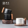 木柄防烫品茗杯功夫茶杯陶瓷主人杯单杯家用茶盏杯垫套装茶道杯 清风木柄品杯（白）+胡桃木杯垫 商品缩略图7