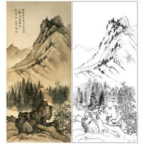 陈少梅竖幅工笔山水白描底稿-《山静日长图》-多种白描尺寸可选-CR32