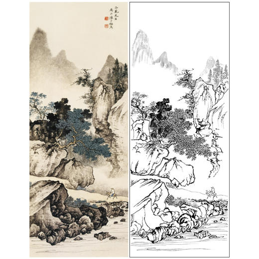 陈少梅竖幅工笔山水白描底稿-《居山行旅图》-多种白描尺寸可选-CR45 商品图0