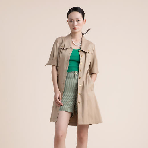 谜底短袖连衣裙2022夏季新款简洁通勤OL莱赛尔棉中长裙222ML0522 商品图1