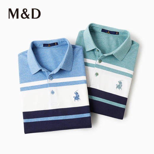 M＆D/名盾长绒棉条纹短袖polo衫夏新款男士商务休闲翻领薄T恤 商品图1
