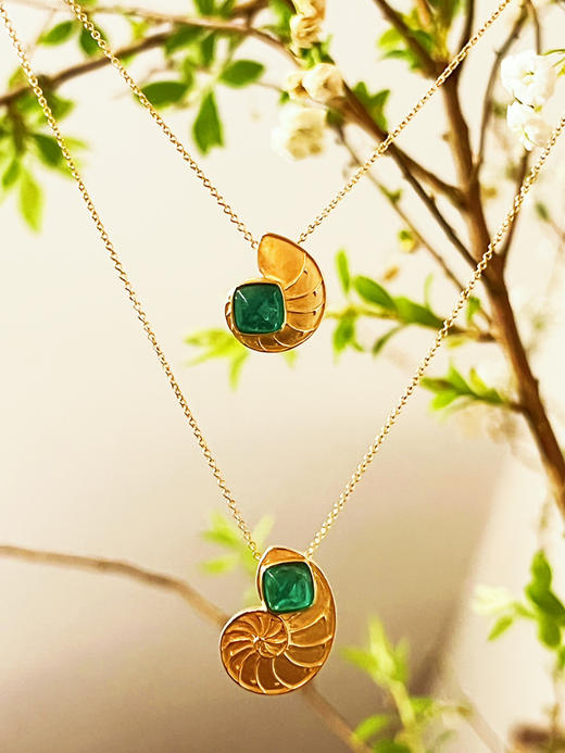 「鹦鹉螺的前世今生」祖母绿多用途戒指/单戴项链/叠戴项链 商品图1