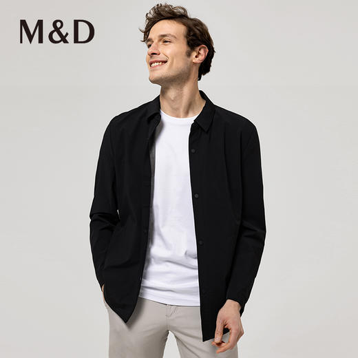 M＆D/名盾商务翻领黑色无缝工艺夹克早春男长袖纯色短款时尚外套 商品图0