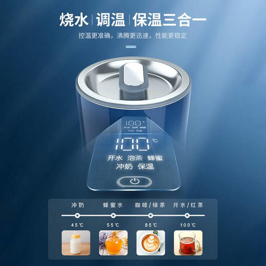 摩飞烧水壶热水壶电热水壶家用恒温水壶 1.5L全不锈钢304双层防烫实时显温开水壶MR6070 商品图1