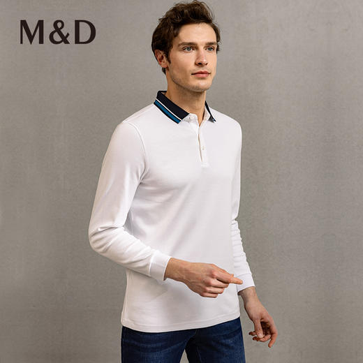 MD名盾早春新款长绒棉时尚纯色POLO衫新款纯棉长袖翻领T恤男 商品图2
