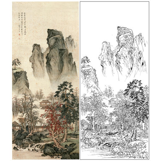 陈少梅竖幅工笔山水白描底稿-《山居幽赏图》-多种白描尺寸可选-SV04 商品图0