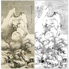 陈少梅竖幅工笔山水白描底稿-《雪霁图》-多种白描尺寸可选-CR38
