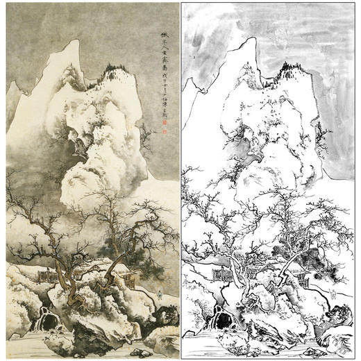 陈少梅竖幅工笔山水白描底稿-《雪霁图》-多种白描尺寸可选-CR38 商品图0
