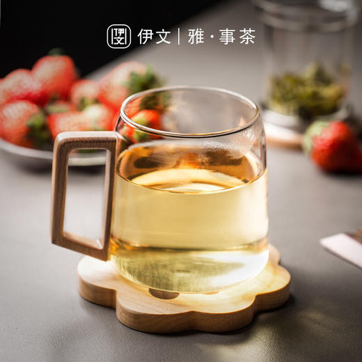 陶瓷 耐热玻璃茶杯带盖办公室过滤泡茶杯茶水分离男士杯子日式 伊-清灵（透明）阔底泡茶杯-榉木 商品图6