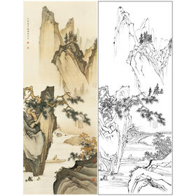 陈少梅竖幅工笔山水人物白描底稿-《松溪泛舟》-多种白描尺寸可选-CR39