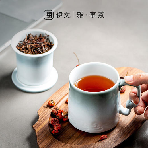 陶瓷茶杯茶水分离马克杯大容量过滤个人杯子办公室泡茶杯 伊-观沧海泡茶杯-青绿色【预售3月30日】 商品图6
