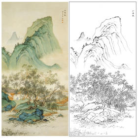 竖幅工笔山水白描底稿-陈少梅-《江南春》-多种白描尺寸可选-LQ36