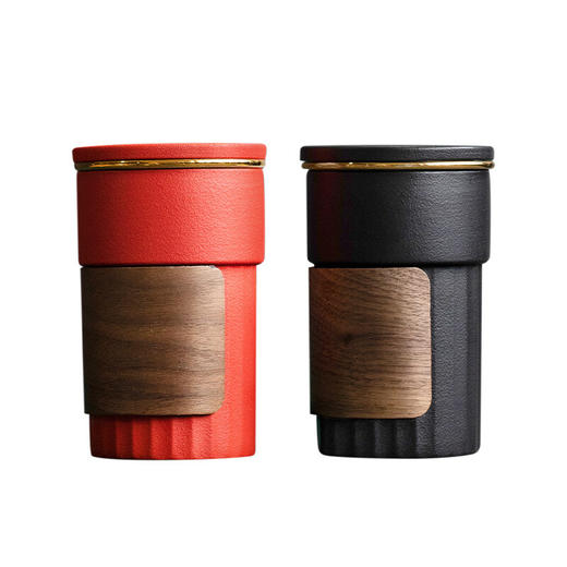 陶瓷竖纹随手杯便携泡茶杯陶瓷防烫水杯杯子茶水分离马杯 竖纹随行杯-对杯 商品图6