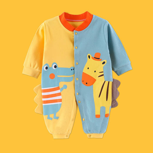 【柔软抗皱 舒适透气 可爱萌趣】春秋新款初生婴儿连体衣卡通纯棉哈衣幼儿宝宝护肚爬服 商品图0