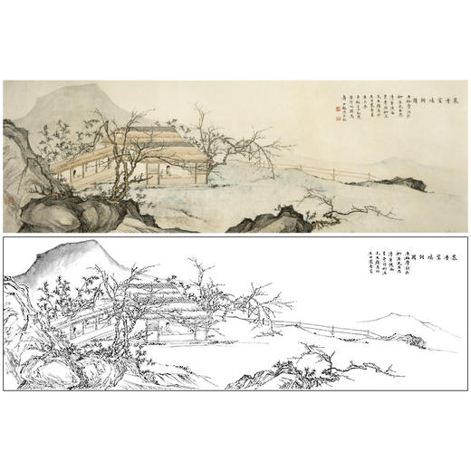 陈少梅横幅山水人物梅竹仕女白描底稿-《寒香室填词图》-多种白描尺寸可选-CR49 商品图0