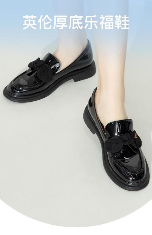 2楼康莉COMELY女鞋2022新款春单英伦厚底乐福鞋学院风甜美蝴蝶结低跟小皮鞋 商品图1