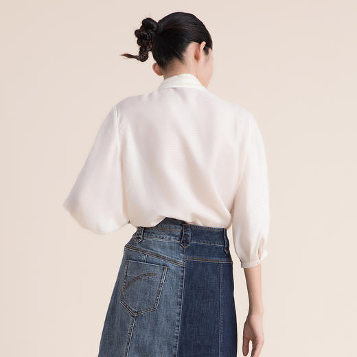 谜底衬衫女2022夏季新款高端舒适质感铜氨丝钉珠上衣女222GC0584 商品图2