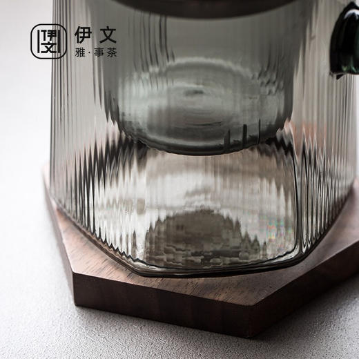 玻璃泡茶杯办公室男士大容量耐热茶水分离杯日式茶杯 伊-正六杯（宿青）-方把胡桃木+杯垫 商品图7