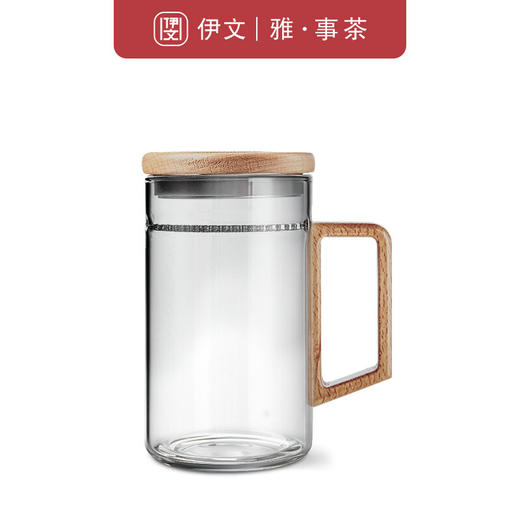 月牙过滤茶杯家用泡茶杯耐热玻璃杯带把办公室大容量 伊-【推荐】听风绿茶杯-大（带盖）P2c（言调） 商品图3