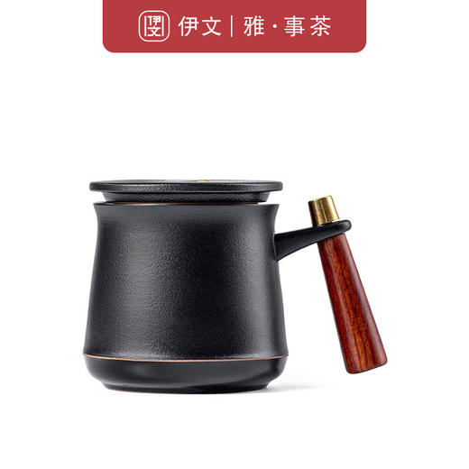 陶瓷办公室会议杯描金茶水分离泡茶杯防烫带盖大容量家用喝水杯子 尚贤泡茶杯（黑）VN29 商品图3