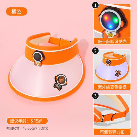 【炫酷闪灯设计 全脸遮挡防晒】新款儿童空顶帽韩版时尚防晒帽子女夏季户外宝宝发光太空人太阳帽 商品图7