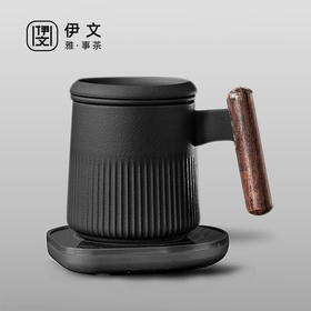 陶瓷过滤茶杯泡茶马杯带盖办公室水杯简约喝茶杯子茶水分离 浮生泡茶杯（黧黑）+恒温垫