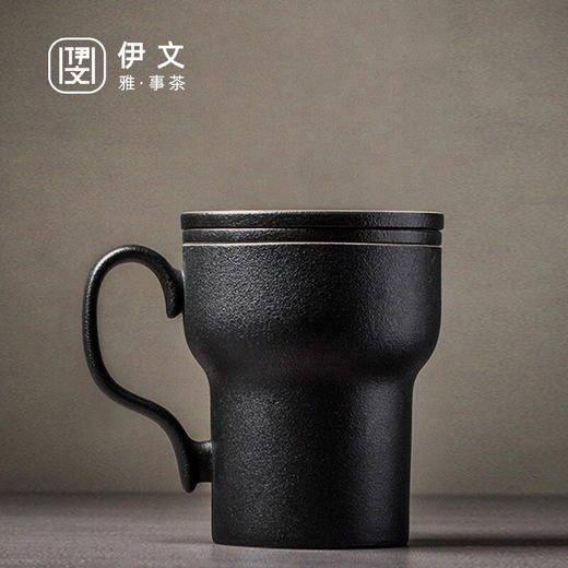 陶瓷过滤茶杯带盖泡茶杯马杯创意陶瓷办公茶水分离喝茶杯子 粗陶行政杯（黑）I2g 商品图0