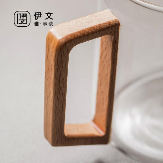 陶瓷 耐热玻璃茶杯带盖办公室过滤泡茶杯茶水分离男士杯子日式 伊-清灵（透明）阔底泡茶杯-榉木 商品图7