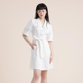 谜底短袖连衣裙2022夏季新款简洁通勤OL莱赛尔棉中长裙222ML0522