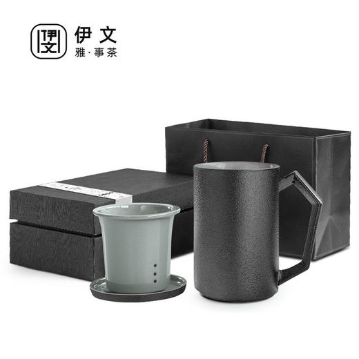 茶杯陶瓷马克杯带盖大容量过滤喝水杯办公室简约茶水分离杯子日式 贤客马杯（黑色带过滤)礼盒装G3h（昱调） 商品图0