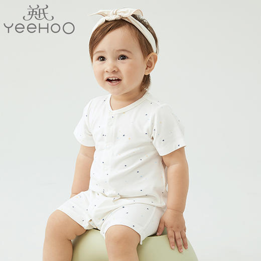 英氏婴儿连体哈衣男女宝宝短袖无骨缝莫代尔家居爬服YLABJ22009A 商品图0