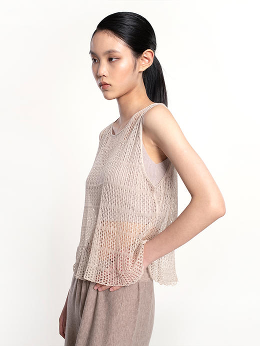 2022新款丝羊绒7针单股镂空圆领背心 商品图3