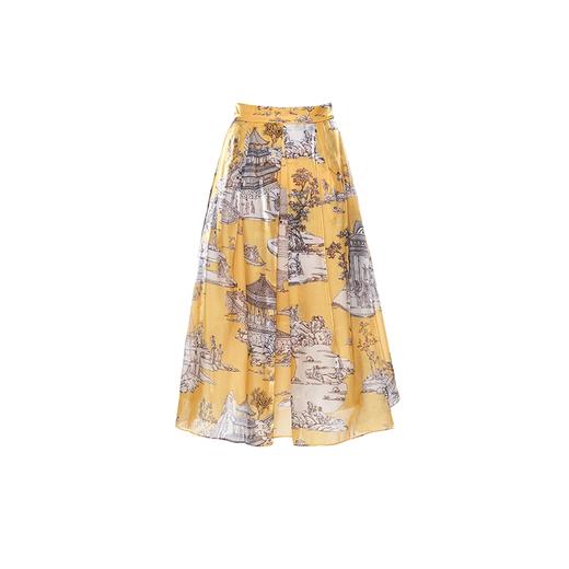 雍正十二月行乐图印花黄色水晶纱半裙 商品图0