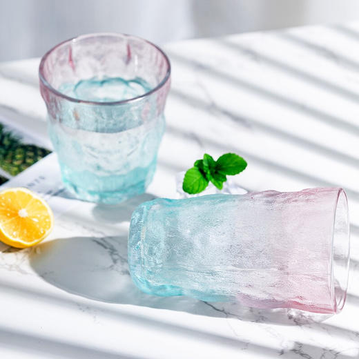 日式ins冰川杯玻璃杯家用水杯咖啡杯啤酒洋酒杯子树纹女大容量渐变果汁牛奶杯 冰粉绿（两只）矮款 商品图3