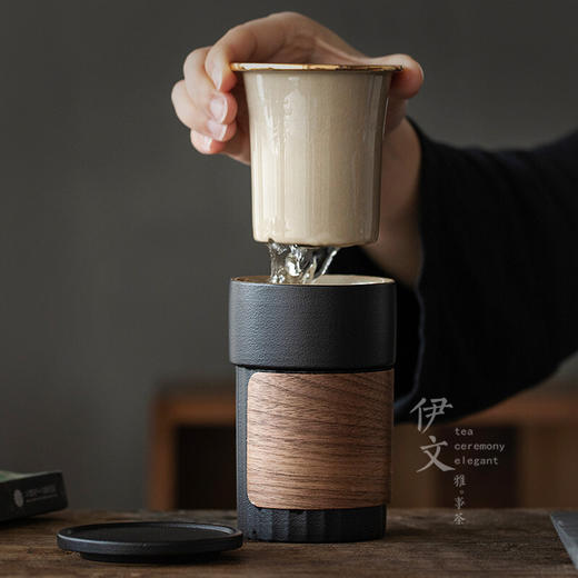 陶瓷竖纹随手杯便携泡茶杯陶瓷防烫水杯杯子茶水分离马杯 竖纹随行杯-对杯 商品图4