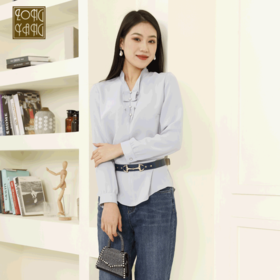 宗洋zongyang女装2022春季新品雪纺V领衬衣长袖衬衫BCL3CS7828-41