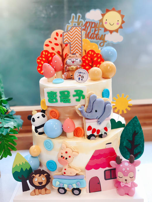 双层老虎大象熊猫动物奶油蛋糕 下单前请仔细阅读商品详情 商品图1