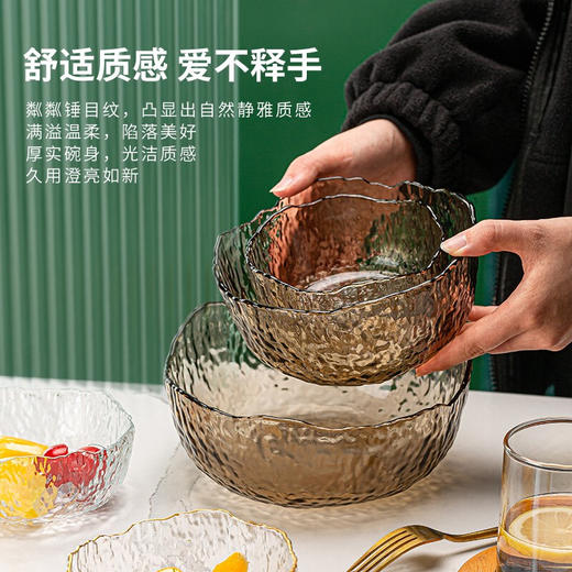 日式ins风透明玻璃碗家用网红餐具套装水果沙拉碗磨砂泡面碗 透明330ML（无金边） 商品图4