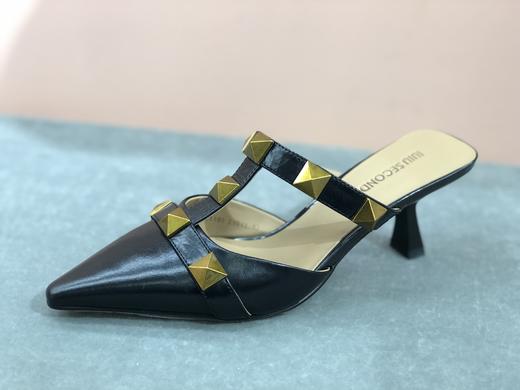 IUIU SECOND夏季铆钉柔软羊皮穆勒拖尖头高跟拖鞋U21AH14811 商品图1