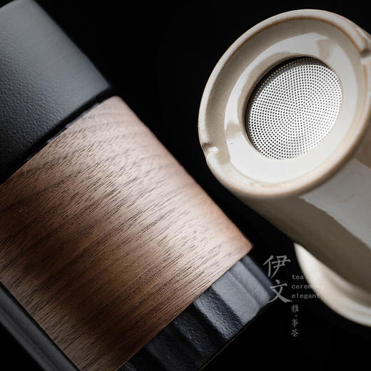 陶瓷竖纹随手杯便携泡茶杯陶瓷防烫水杯杯子茶水分离马杯 竖纹随行杯-对杯 商品图5