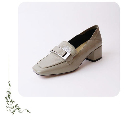 IUIU SECOND 2022春新款气质方头粗跟乐福鞋石头纹胎牛皮单鞋17951 商品图6