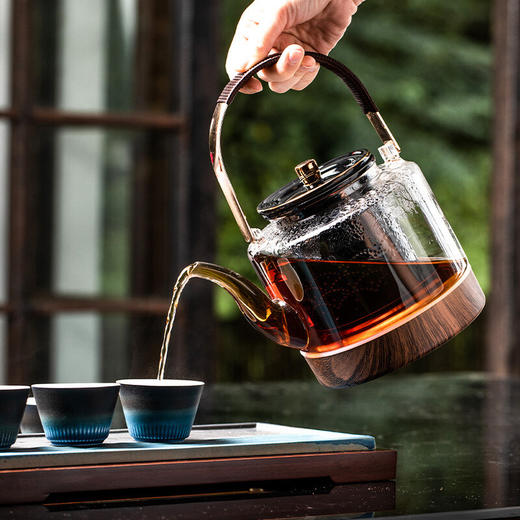 玻璃煮茶壶耐高温烧水煮茶器家用电陶炉煮茶炉泡茶 伊-【店长推荐】锦程玻璃煮茶壶-木纹W1h 商品图0