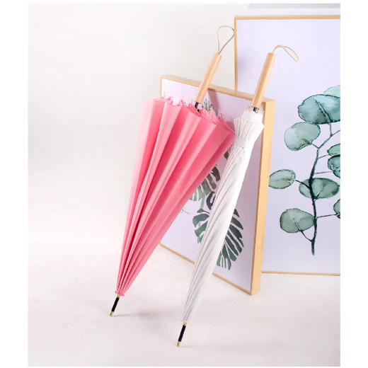 【限时折扣】FIYU文艺小清新木柄直杆晴雨伞16骨（天空/黑/茶褐/藏青/抹茶绿/烟波）/森系小清新直杆伞长柄雨伞16骨-弯柄 (卡其色/黑色/抹茶色/藏青色） 商品图4