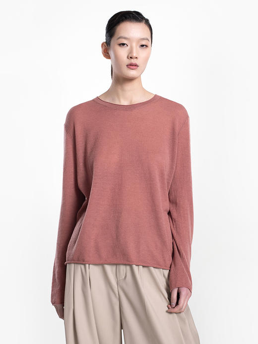 2022新款羊绒混纺16针单股稀针据混纺圆领套头衫 商品图0